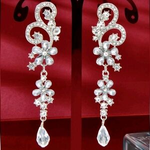 Classy Silver Floral Water Rhinestone Earrings | Sparkly Statement Earrings